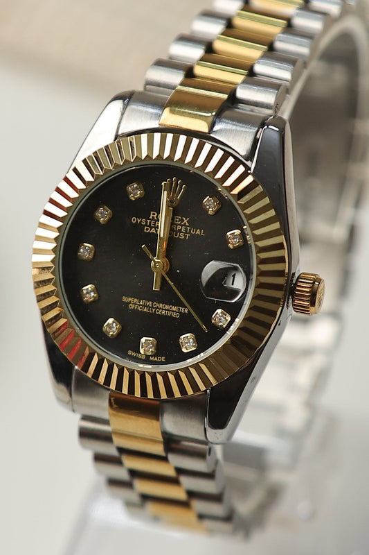 Premium Ladies' Two-Tone Day-Date Watch with Black Dial, Stainless Steel