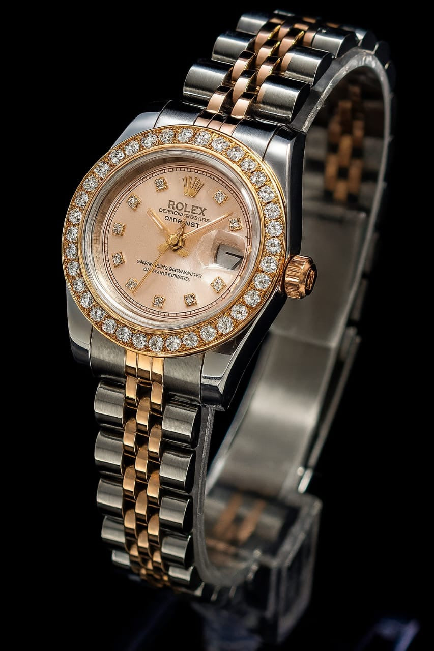 Velour Pink Ro-lex Watch for Women - Premium Stainless Steel Master Copy