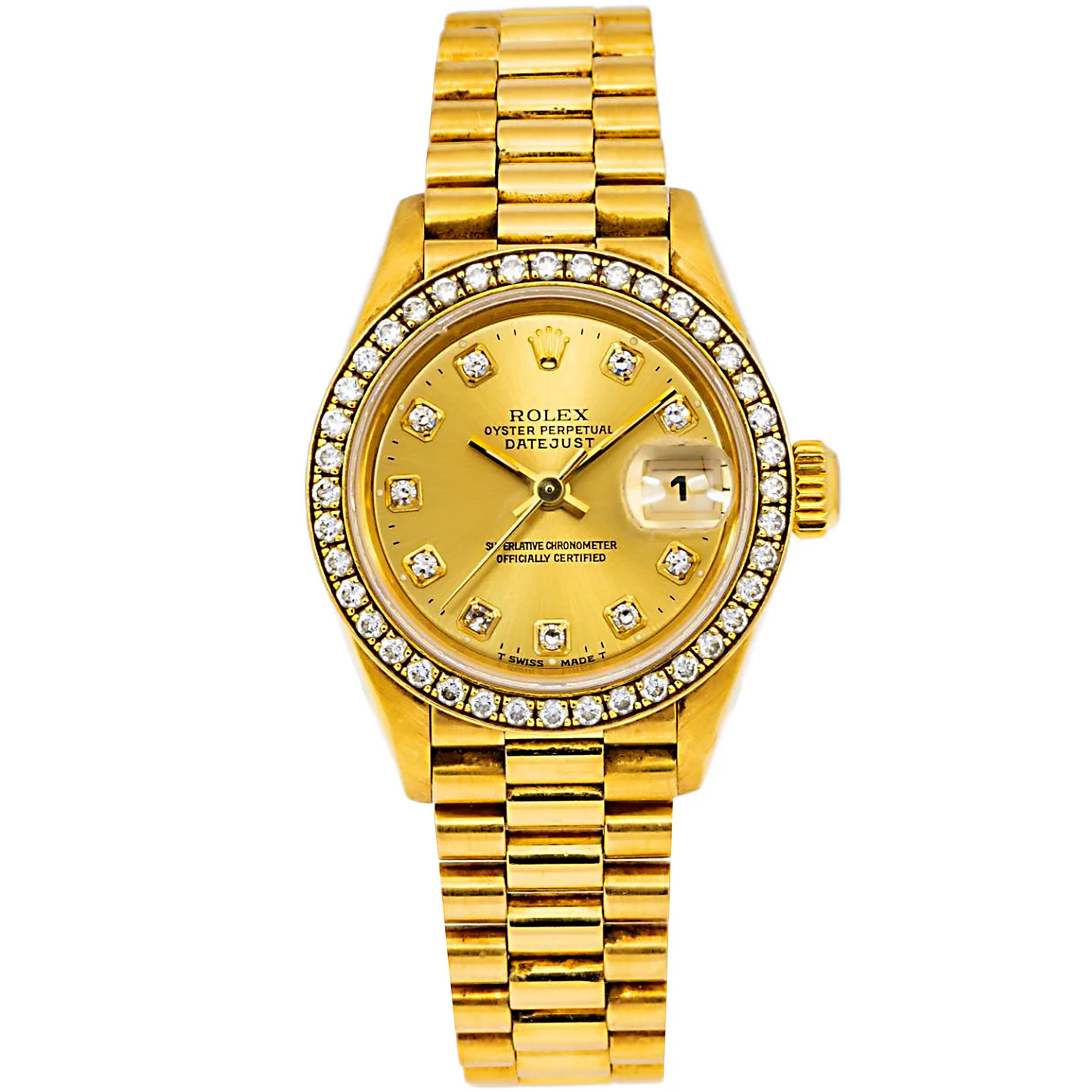 ROLEX LADY-DATEJUST GOLDEN DIAMOND WATCH,
