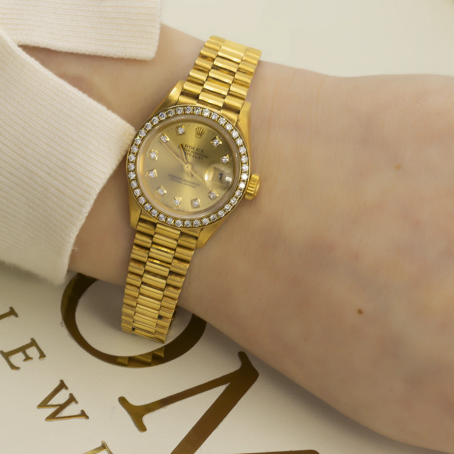ROLEX LADY-DATEJUST GOLDEN DIAMOND WATCH,